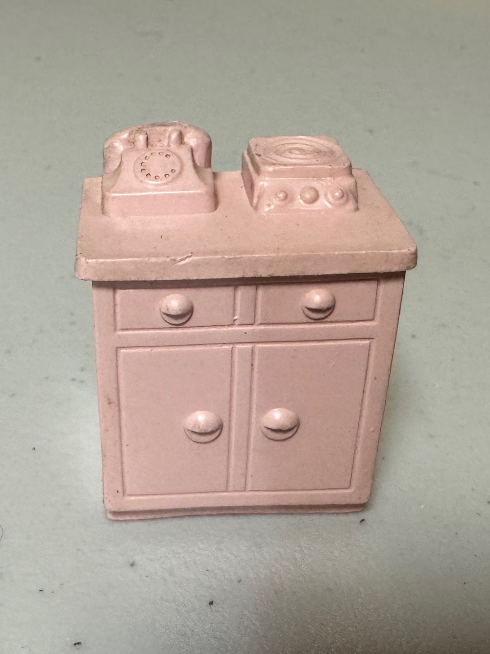 Vintage 50s Marx Dollhouse Play Plastic Cabinet Pink Furniture Collectible Phone